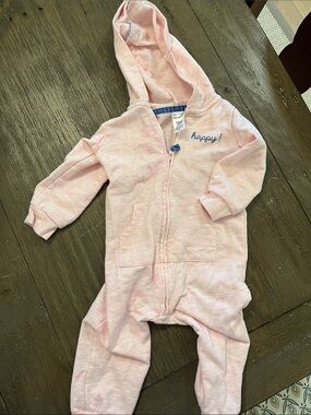 12 month carters Dino hood Baby Pink Hooded Onesie with "happy!" Embroidery